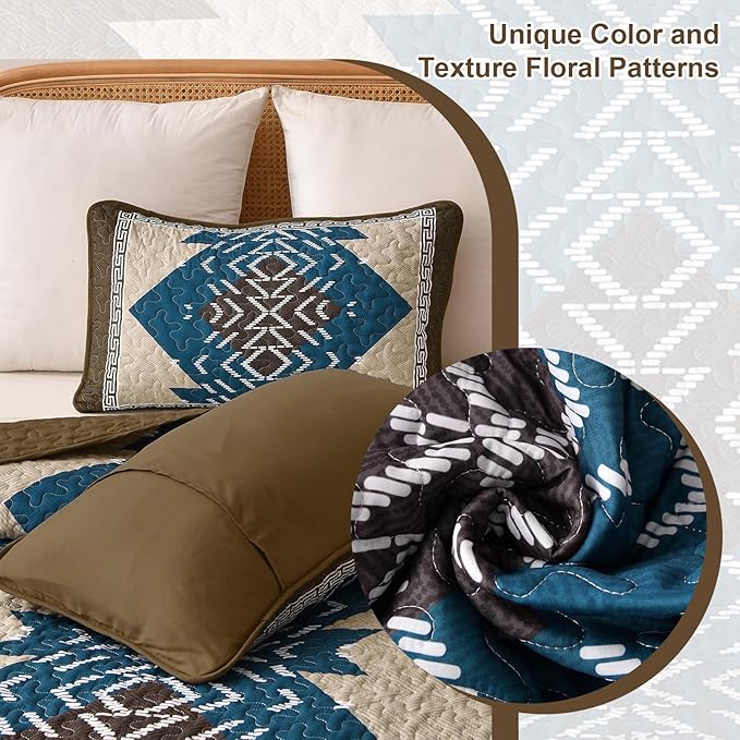 Dintszyayue Brown Boho Quilt Set Queen, Aztec Western Quilt Bedspread Set - Image 7
