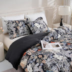 LONAVA Queen Flower 3 Pcs Duvet Cover Set, Breathable Soft Microfiber Black - Image 8