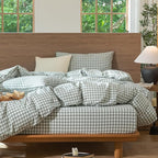 MooMee Gingham Duvet Cover Set 100% Washed Cotton Linen Like Textured - Image 5