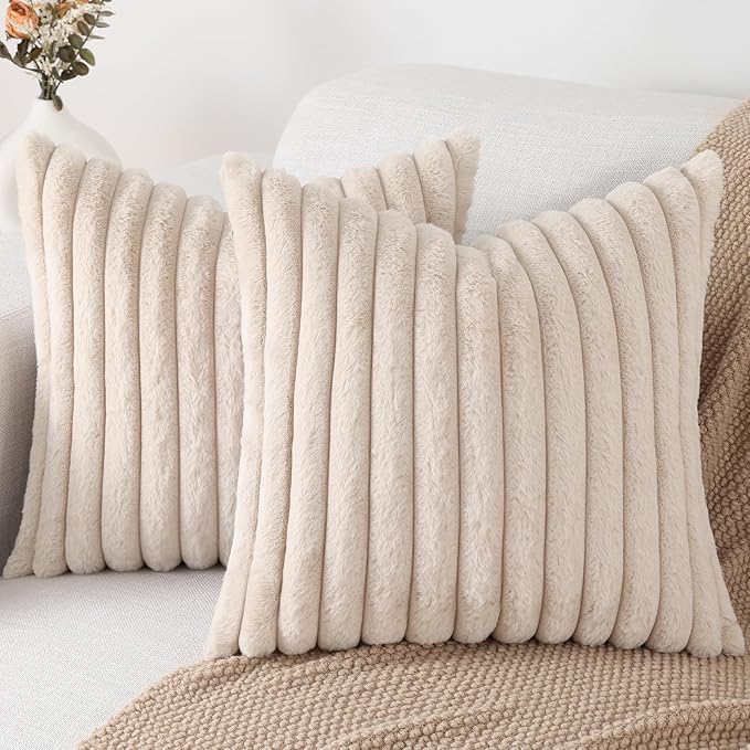 Pallene Faux Fur Plush Throw Pillow Covers 18x18 Set of 2, Luxury Soft Fluffy by PALLENE
