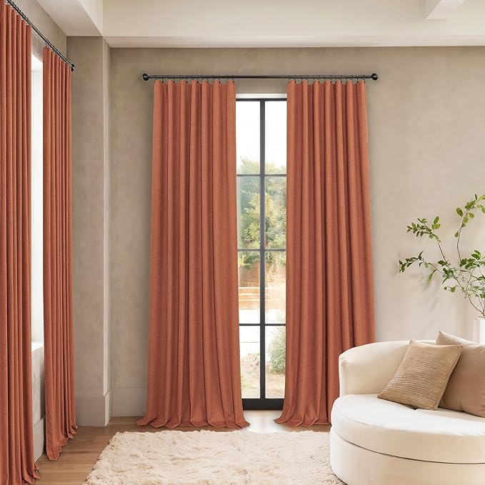 Terracotta Blackout Curtains 108 Inch Long 2 Panel Set Linen Textured Fall - Image 3