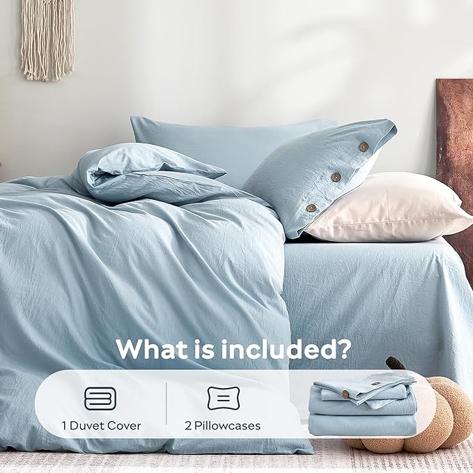 JELLYMONI 100% Washed Cotton Duvet Cover Queen – Soft, Breathable Linen-Look - Image 7