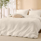 Ivory White Duvet Cover Queen Size, 100% Sandwashed Cotton Soft Queen Duvet - Image 2