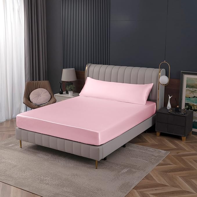 Homiest Blush Pink Satin Fitted Sheet Queen Size, Deep Pocket, Luxury & Ultra - Image 7