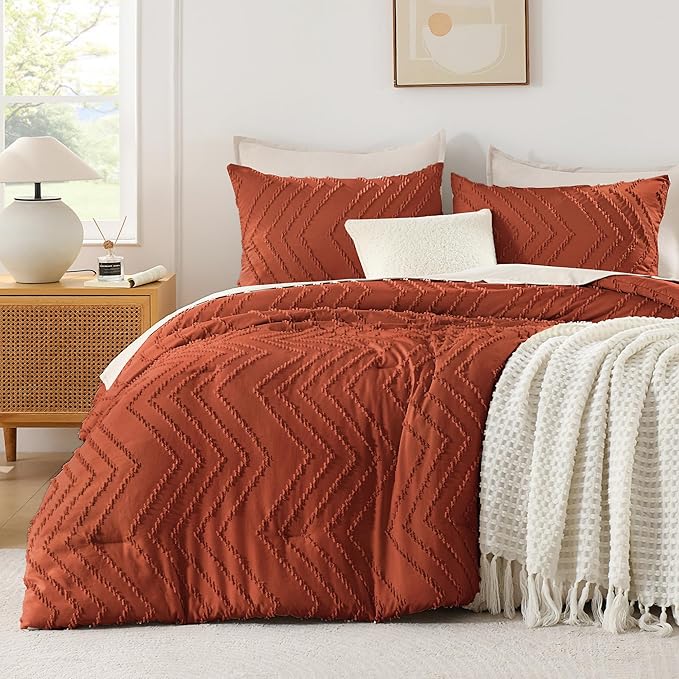 Andency Burnt Orange King Size Comforter, Boho Terracotta Soft Warm Bedding by Andency