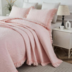 Brandream Light Pink Quilt Set King Size Cotton Shabby Chic Bedding Matelasse - Image 5