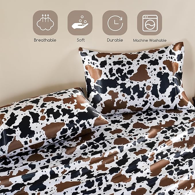 MR&HM Satin Bed Sheets with Elastic Corner Straps, Queen Size Sheets Set - Image 6