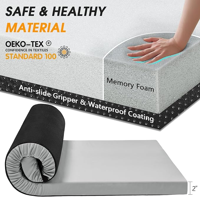 CYMULA Camping Cot Mattress 2in Memory Foam Sleeping Pad, Soft Warm Non-Slip - Image 7
