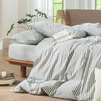 MooMee Striped Duvet Cover Set 100% Washed Cotton Linen Like Textured - Image 5