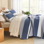 Litanika Quilt Queen Size Mineral Blue, Stripe Patchwork Summer Bedspread - Image 2