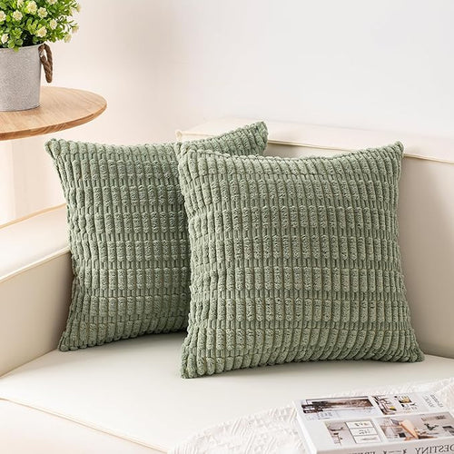 Aegero Pack of 2 Corduroy Decorative Throw Pillow Covers 24x24 InchSoft Striped by Unknown