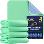 4 Pack 24” x 24” Extra Heavy Absorbency Washable Underpads, Waterproof Nursing by Fygrip