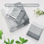 Andency Grey Striped Quilt Queen, 3 Pieces Patchwork Bedspread Coverlet Set - Image 7