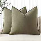 MIULEE Decorative Linen Pillow Covers 16x16 Inch Light Olive Green ​Boho by MIULEE