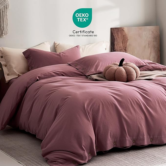 JELLYMONI 100% Washed Cotton Duvet Cover King – Soft, Breathable Linen-Look - Image 2