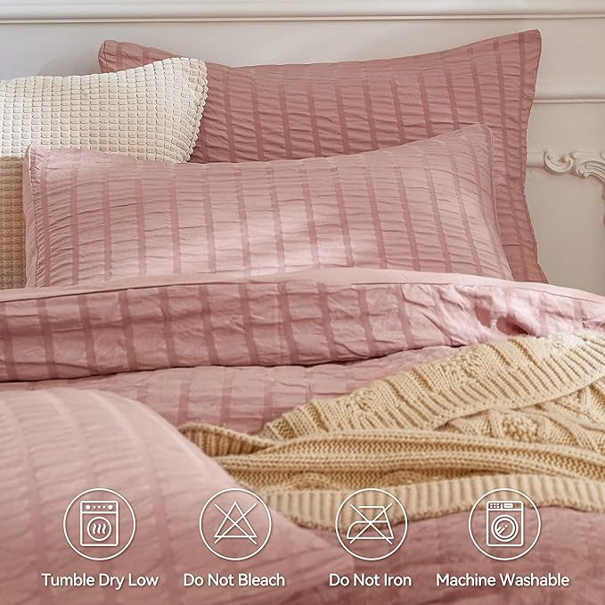 JELLYMONI Smokey Pink Duvet Cover Twin Size, Soft Breathable Seersucker Duvet - Image 4