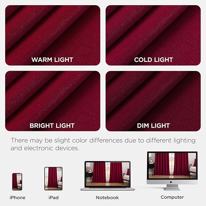 Joydeco Red 100% Blackout Curtains 72 Inch 2 Panels, Luxury Thermal Red Velvet - Image 8