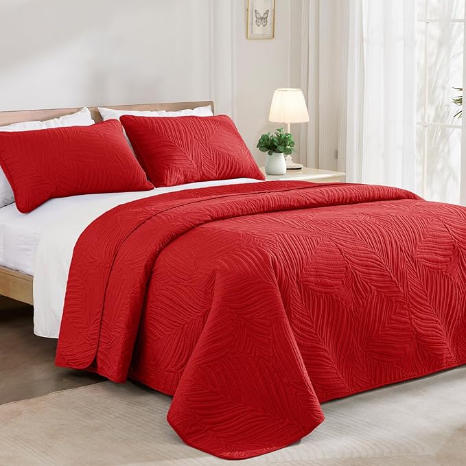 Exclusivo Mezcla California King Quilt Bedding Set, Lightweight Red Quilts Cal - Image 2