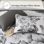 WONGS BEDDING Grey Boho Floral Quilt Set King, 3 Pieces Elegant Gray Flower - Image 5