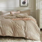 JELLYMONI Khaki Duvet Cover Queen Size, Soft Breathable Seersucker Duvet Cover by JELLYMONI