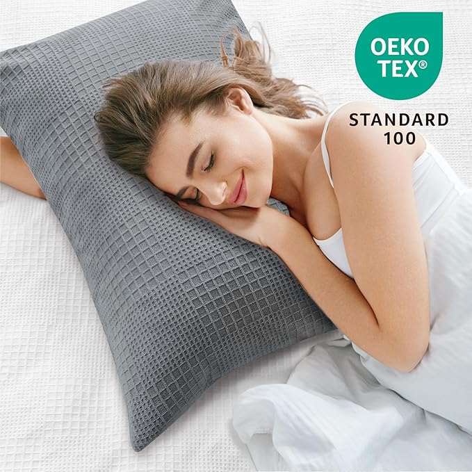 BEDELITE Flannel King Size Pillow Cases Set of 2, Decorative Waffle Weave - Image 5