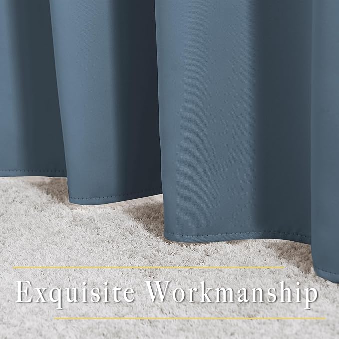 NICETOWN 50% Blackout Smoky Blue Sliding Glass Curtains 2 Panels Set - Image 6