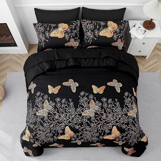 Yogeneg 5 Piece Bed in a Bag Twin Size Comforter Set Black Bedding Set - Image 3