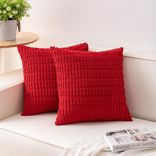 Aegero Pack of 2 Christmas Red Corduroy Decorative Throw Pillow Covers 20x20 by Unknown
