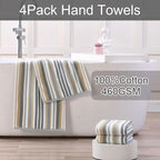 Beige Striped Hand Towels, Bathroom Hand Towels Set of 4, Soft Towel Set - Image 3