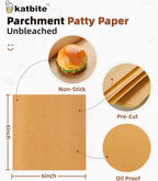 Katbite 300Pcs 6x6 Inches Patty Paper, Burger Patty Paper, Unbleached Parchment - Image 2