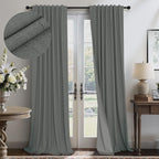 Thick Blackout Curtains for Living Room 2 Panels Set 90 Inches Long Faux Linen by Pitalk