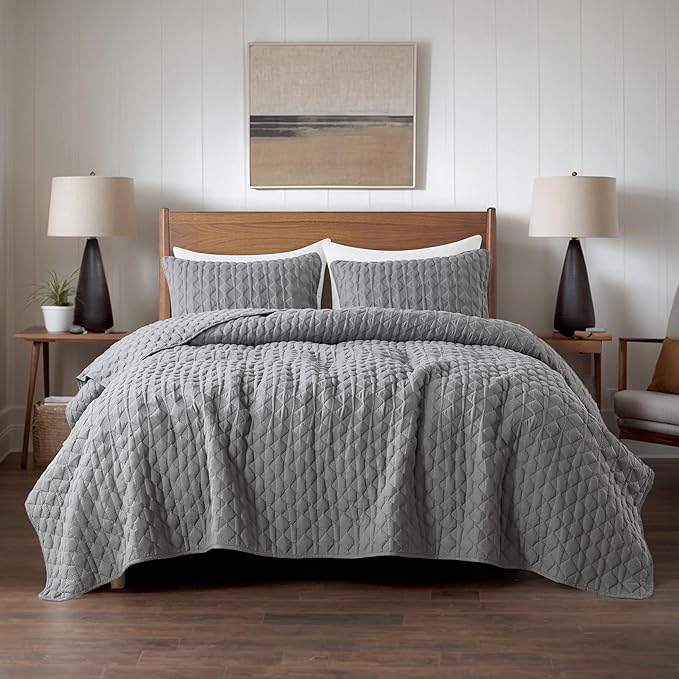 WDCOZY Dark Grey Quilt King Size Bedding Sets - Image 2