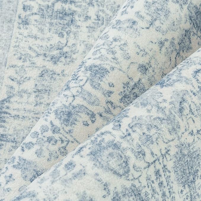 Blue Area Rug 9x12 Machine Washable Large Vintage Living Room Distressed Non - Image 8