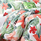 FADFAY Tropical Red Hibiscus Palm Leaves Duvet Cover Set Super Soft Summer - Image 6