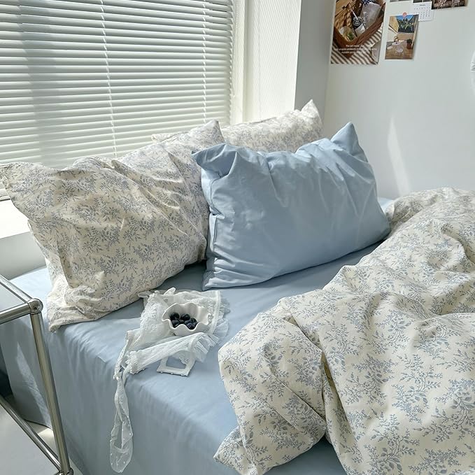 mixinni Blue Floral Duvet Cover Queen Size - Image 7