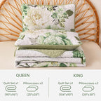 WONGS BEDDING Green Floral Quilt Set King, 3 Pieces Reversible Lightweight - Image 7