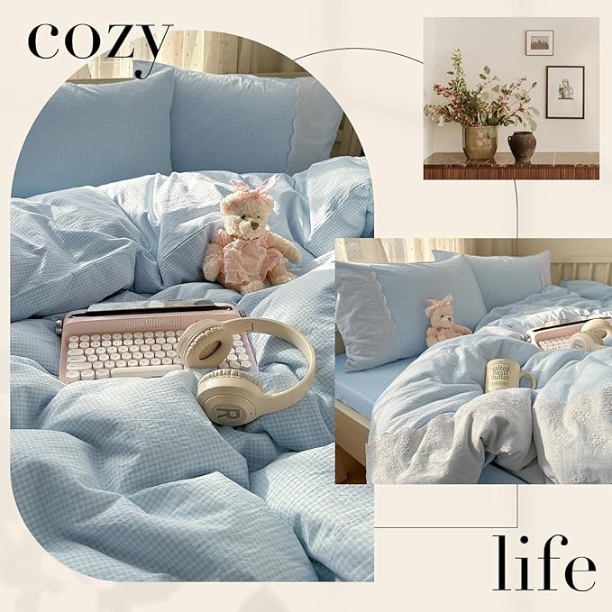 mixinni Blue Gingham Duvet Cover Full Size - Image 4