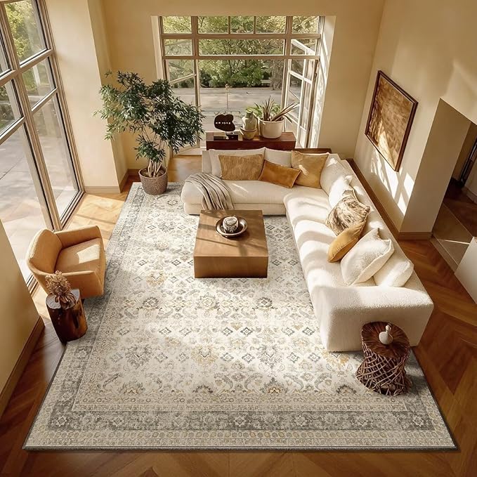 Washable 8x10 Area Rugs for Living Room, Boho Non-Slip Vintage Distress Large by Hedwior