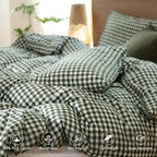 MooMee Gingham Duvet Cover Set 100% Washed Cotton Linen Like Textured - Image 4