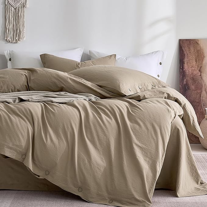 JELLYMONI 100% Washed Cotton Duvet Cover Twin – Soft, Breathable Linen-Look by JELLYMONI