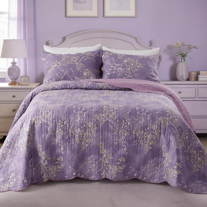 GOONE Queen Quilt Set 90"x90", Lightweight Washed Coverlet, Reversible Spring & - Image 8
