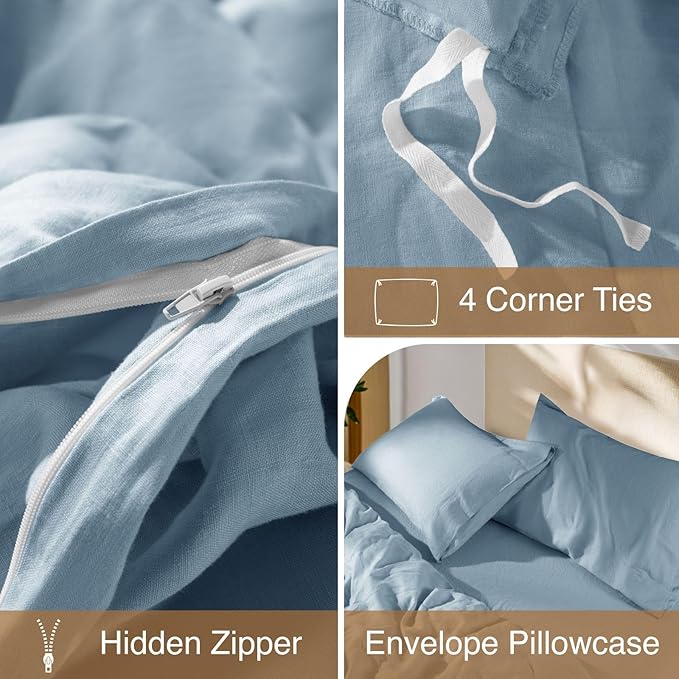 SONORO KATE 100% French Linen Duvet Cover Queen Size, Soft Breathable - Image 8