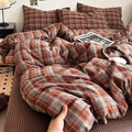 PinkMemory Caramel Blue Gingham Duvet Cover Queen 100% Washed Cotton Buffalo by PinkMemory