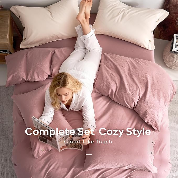 JELLYMONI 100% Washed Cotton Duvet Cover Queen – Soft, Breathable Linen-Look - Image 8