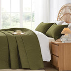 WURUIBO Olive Green Quilt Set Twin Size, Embossing Microfiber Bedspreads - Image 3