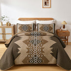Dintszyayue Brown Quilt Set Queen Size, 3 Piece Boho Aztec Texture Bedspread - Image 9