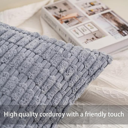 Aegero Pack of 2 Corduroy Decorative Throw Pillow Covers 24x24 InchSoft Striped - Image 2