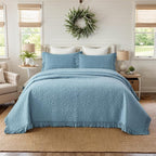 Brandream Luxury 100% Cotton Quilt Set Queen Size Blue Floral Vine Matelasse - Image 3