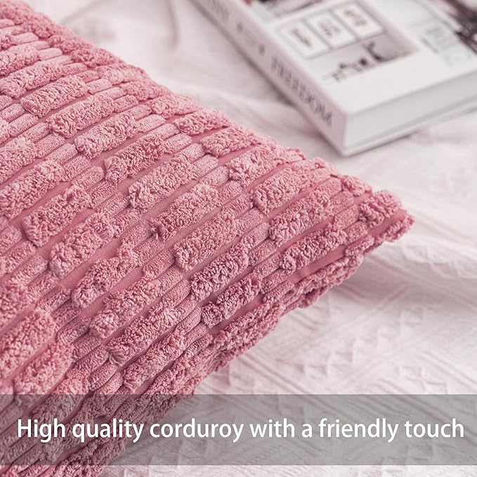 Aegero Pack of 2 Corduroy Decorative Throw Pillow Covers 22x22 Inch Soft - Image 2