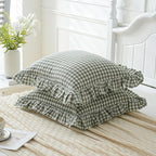 2 Pack Sage Green White Plaid Ruffle Euro Shams Pillow Covers 26x26 inches - Image 4
